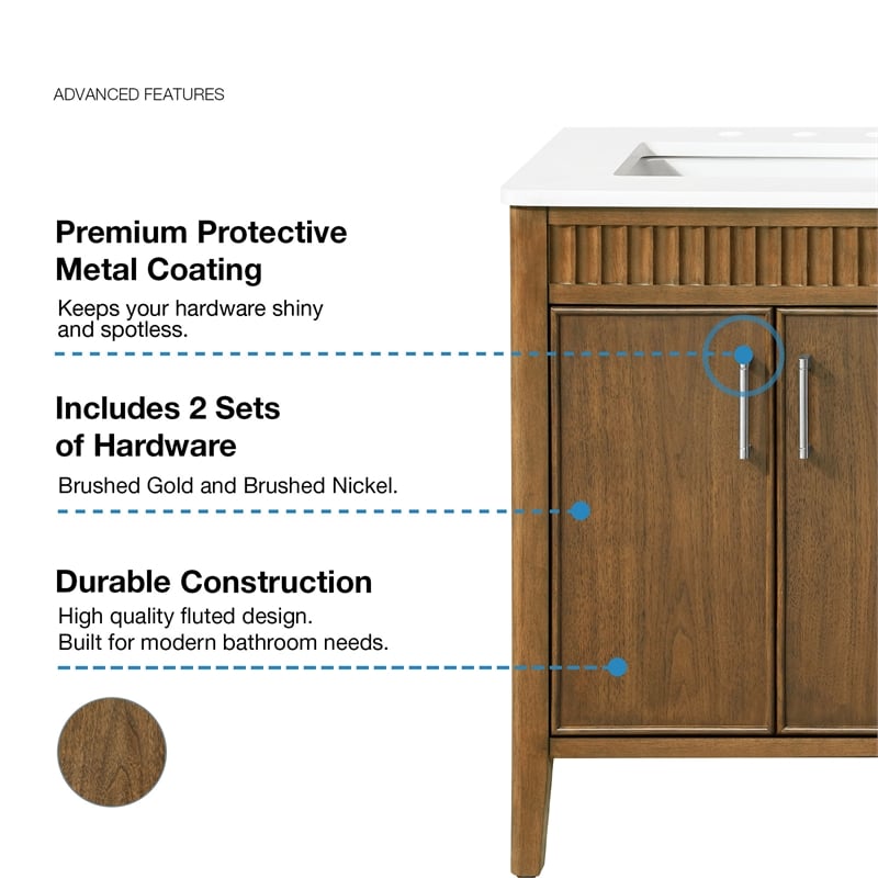 Juliette 60 in. Warm Walnut Bathroom Vanity with White Quartz Top