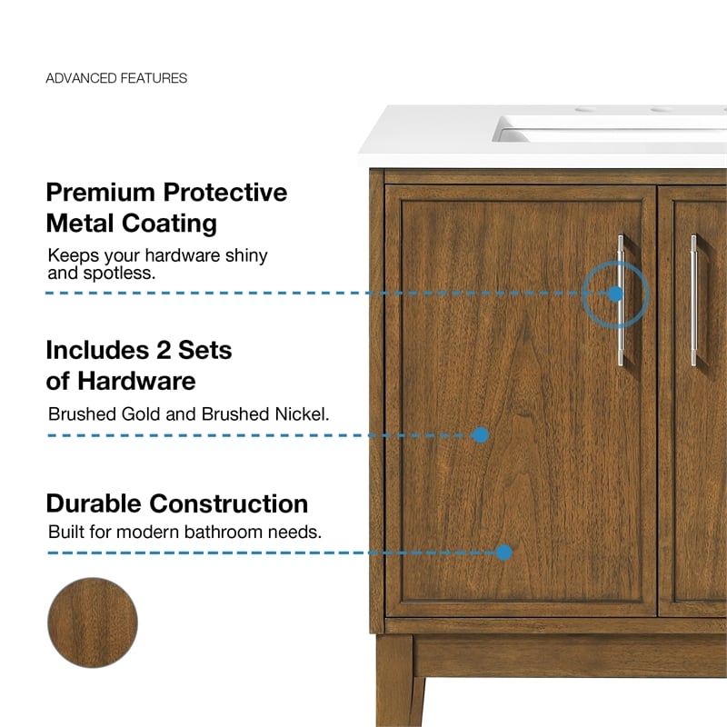 Kira 30 in. Warm Walnut Bathroom Vanity with White Engineered Stone Top