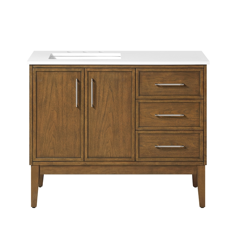 Kira 42 in. Warm Walnut Bathroom Vanity with White Engineered Stone Top