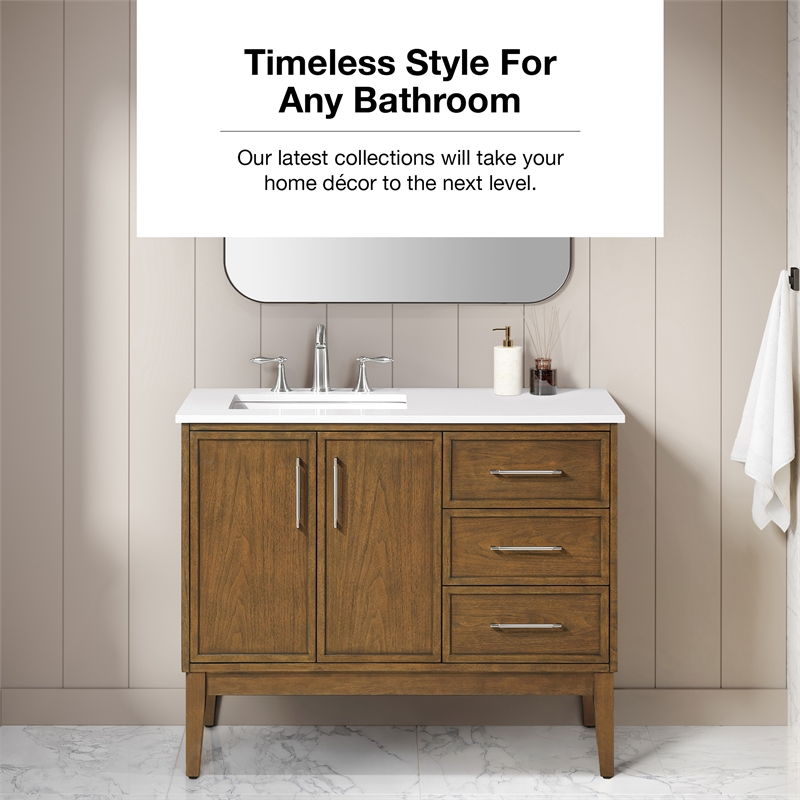 Kira 42 in. Warm Walnut Bathroom Vanity with White Engineered Stone Top