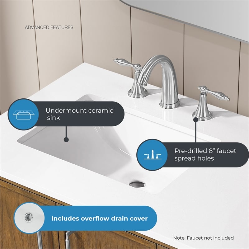 Kira 60 in. Warm Walnut Bathroom Vanity with White Engineered Stone Top