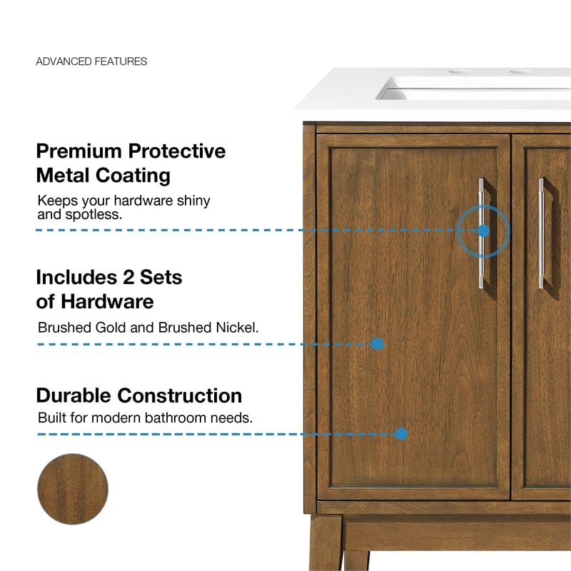 Kira 60 in. Warm Walnut Bathroom Vanity with White Engineered Stone Top
