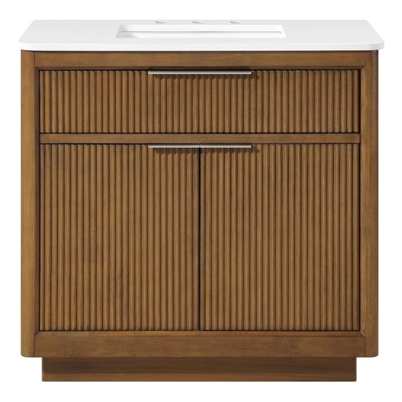 Xander 36 in. Warm Walnut Bathroom Vanity with White Engineered Stone Top