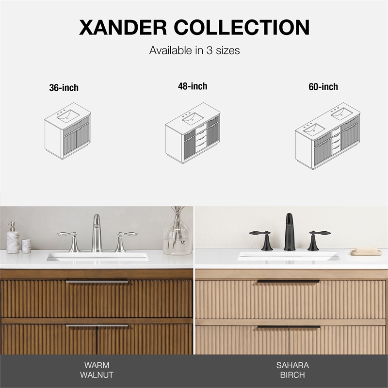 Xander 36 in. Warm Walnut Bathroom Vanity with White Engineered Stone Top