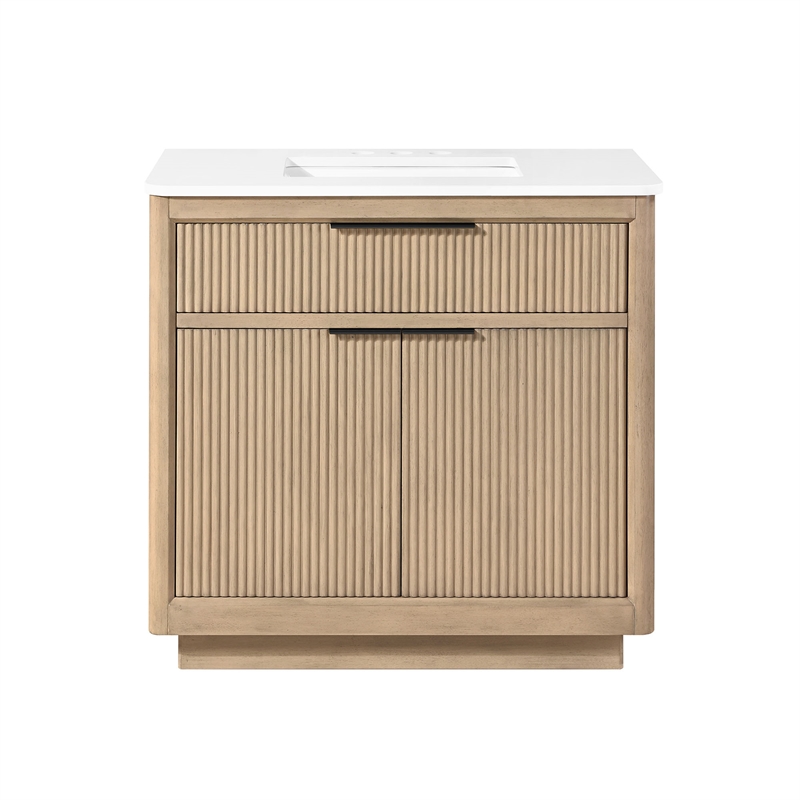 Xander 36 in. Sahara Birch Bathroom Vanity with White Engineered Stone Top