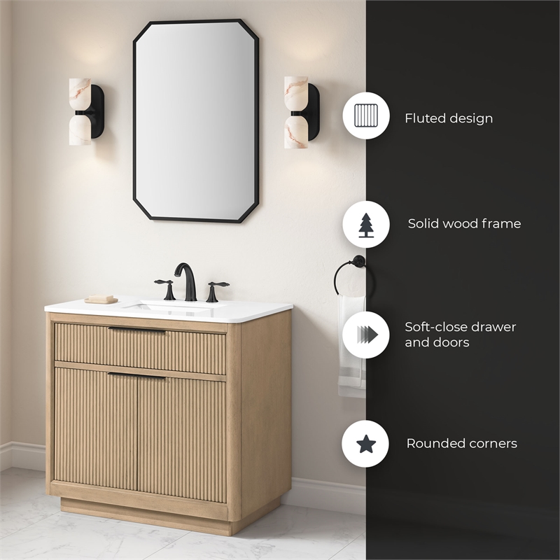 Xander 36 in. Sahara Birch Bathroom Vanity with White Engineered Stone Top