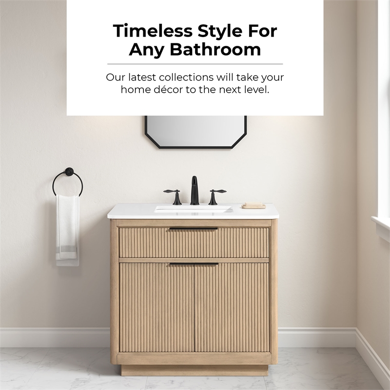 Xander 36 in. Sahara Birch Bathroom Vanity with White Engineered Stone Top