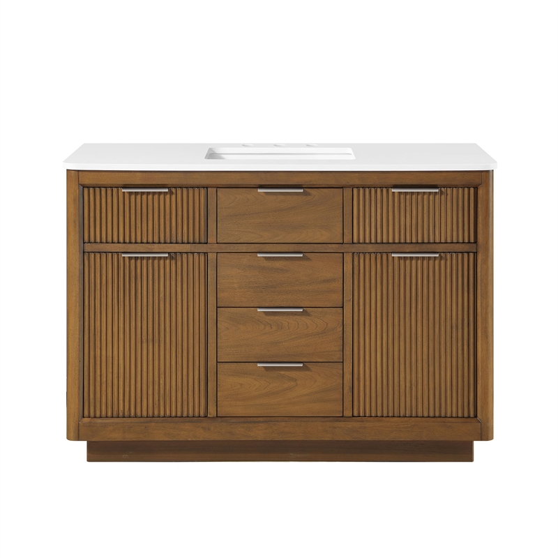 Xander 48 in. Warm Walnut Bathroom Vanity with White Engineered Stone Top