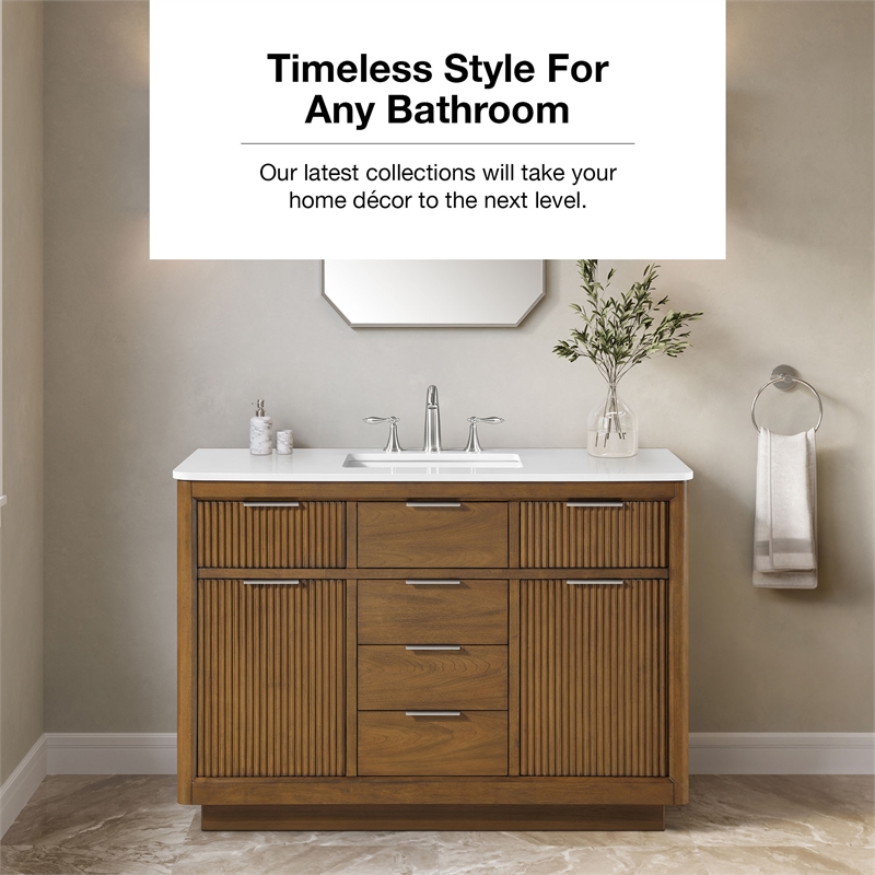 Xander 48 in. Warm Walnut Bathroom Vanity with White Engineered Stone Top