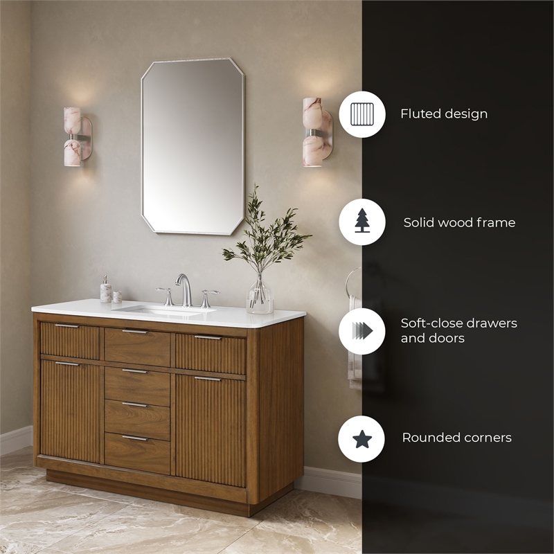 Xander 48 in. Warm Walnut Bathroom Vanity with White Engineered Stone Top