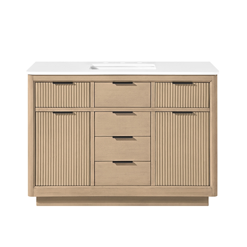 Xander 48 in. Sahara Birch Bathroom Vanity with White Engineered Stone Top