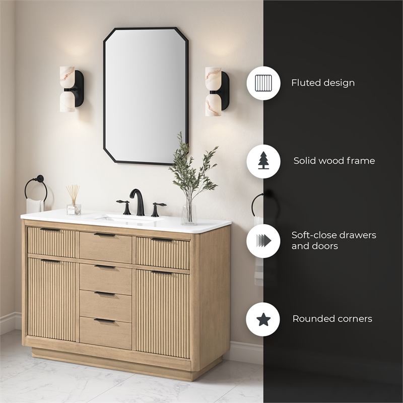 Xander 48 in. Sahara Birch Bathroom Vanity with White Engineered Stone Top