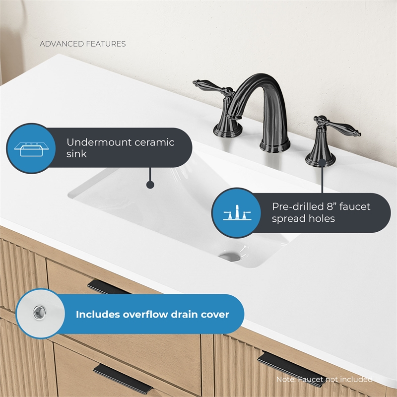 Xander 48 in. Sahara Birch Bathroom Vanity with White Engineered Stone Top