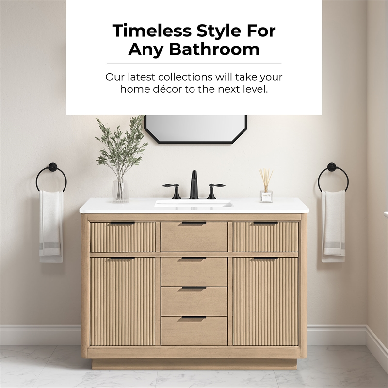 Xander 48 in. Sahara Birch Bathroom Vanity with White Engineered Stone Top