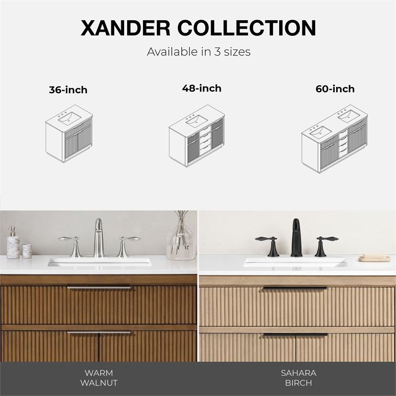 Xander 48 in. Sahara Birch Bathroom Vanity with White Engineered Stone Top