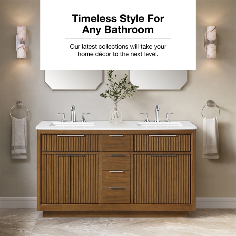 Xander 60 in. Warm Walnut Bathroom Vanity with White Engineered Stone Top
