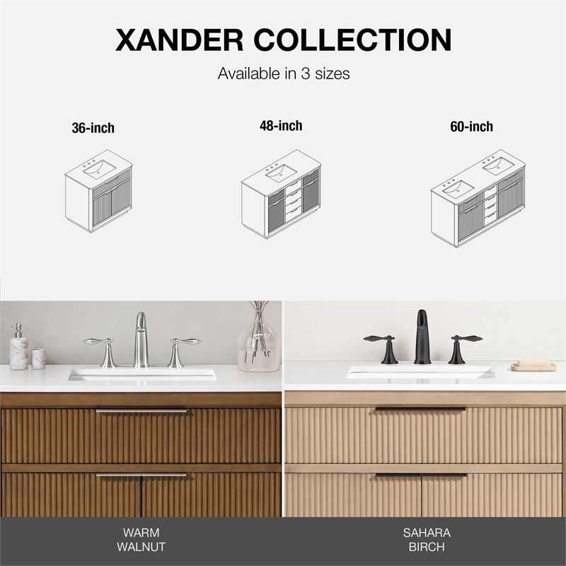 Xander 60 in. Warm Walnut Bathroom Vanity with White Engineered Stone Top