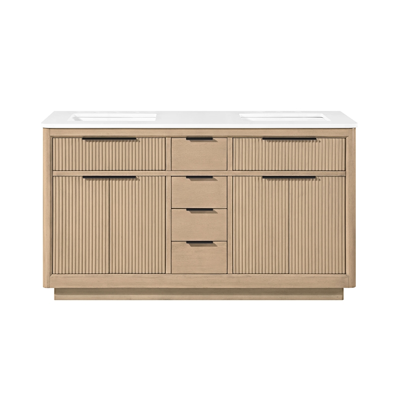 Xander 60 in. Sahara Birch Bathroom Vanity with White Engineered Stone Top