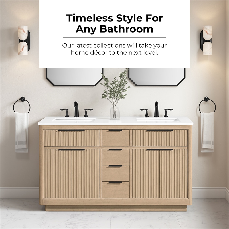 Xander 60 in. Sahara Birch Bathroom Vanity with White Engineered Stone Top