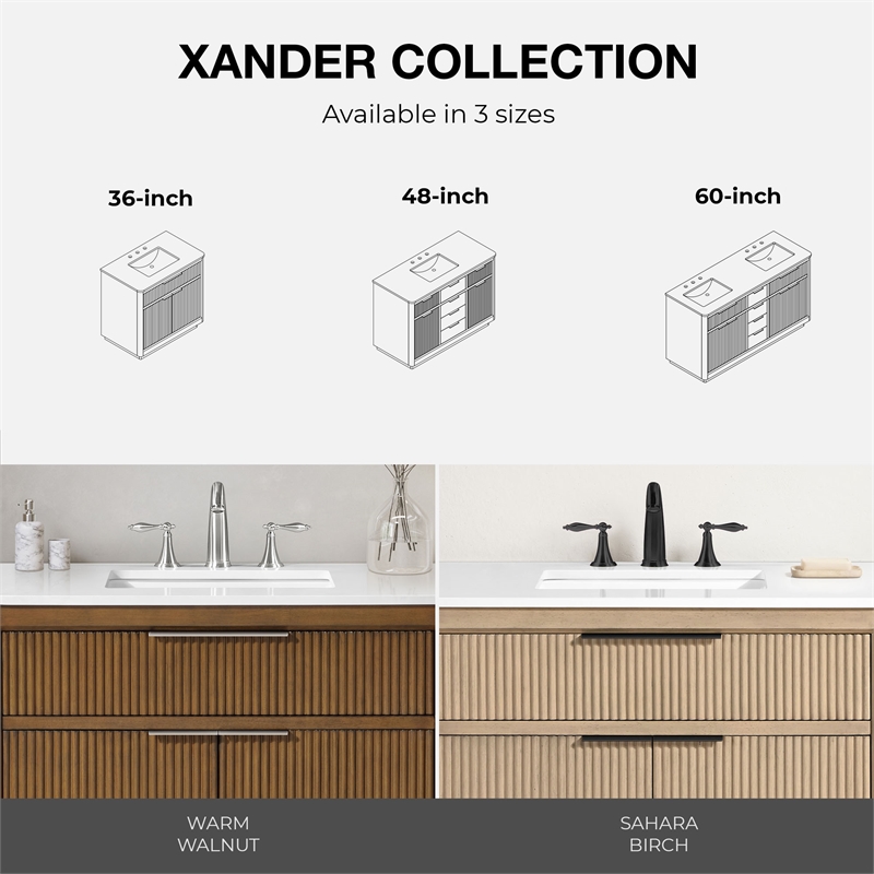 Xander 60 in. Sahara Birch Bathroom Vanity with White Engineered Stone Top