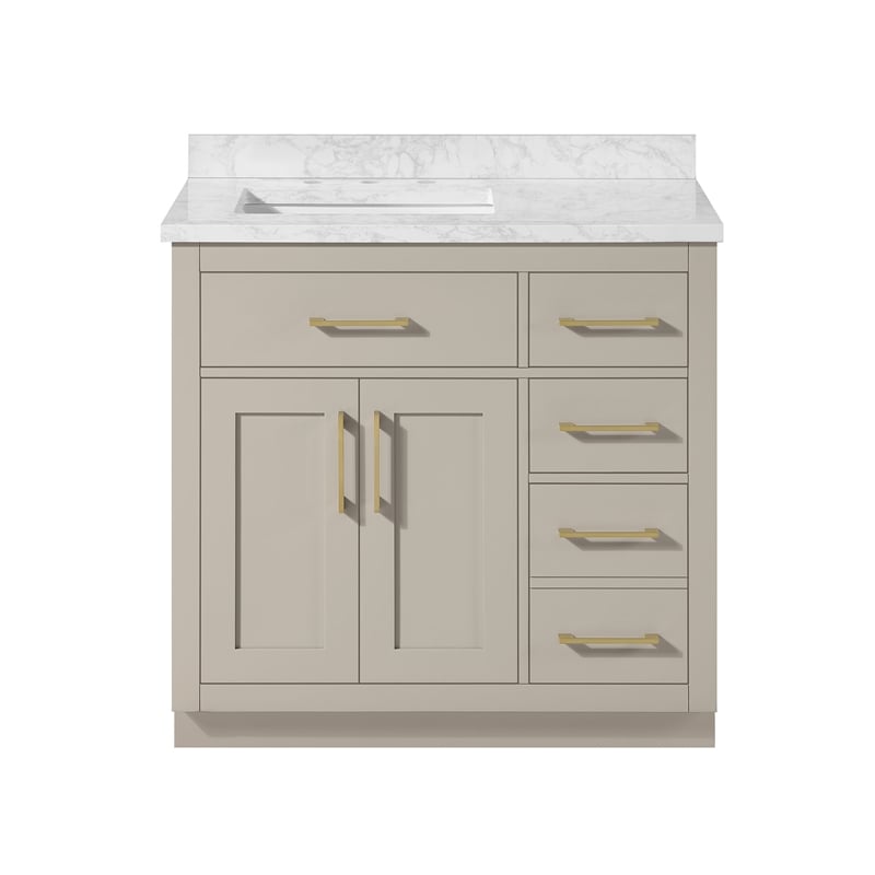 Athea 36 in. Greige Bathroom Vanity with White Top and Gold Hardware