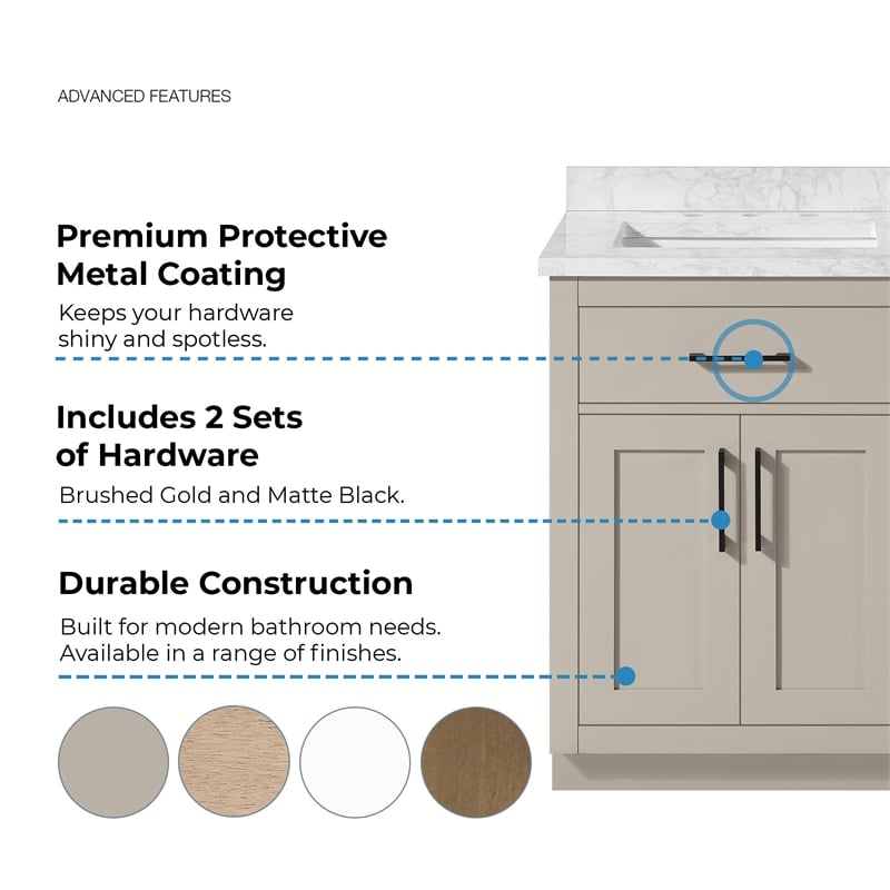 Athea 36 in. Greige Bathroom Vanity with White Top and Gold Hardware