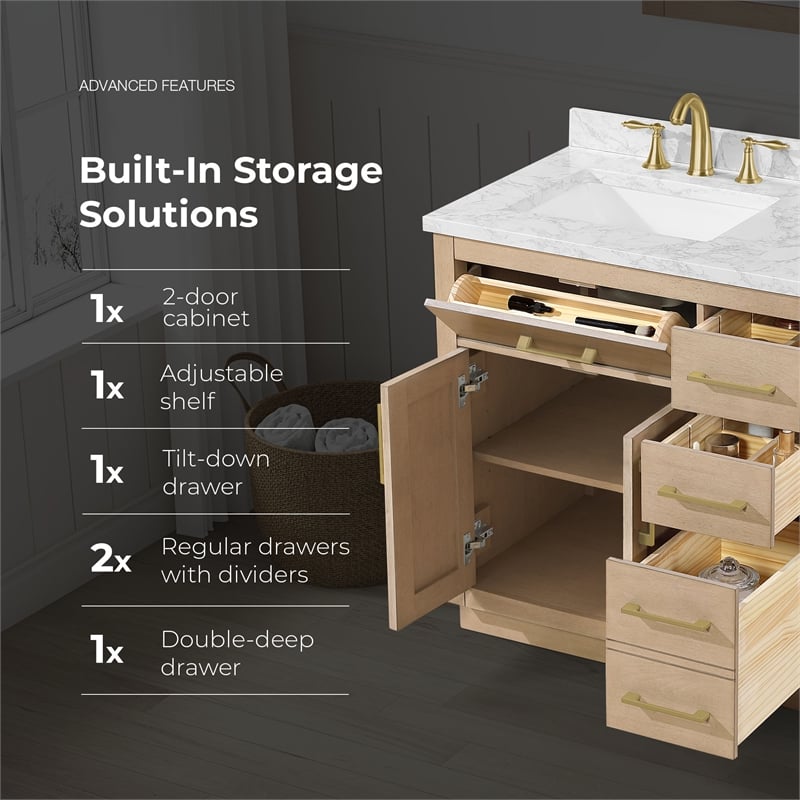 Athea 36 in. Sahara Birch Bathroom Vanity with White Top and Gold Hardware