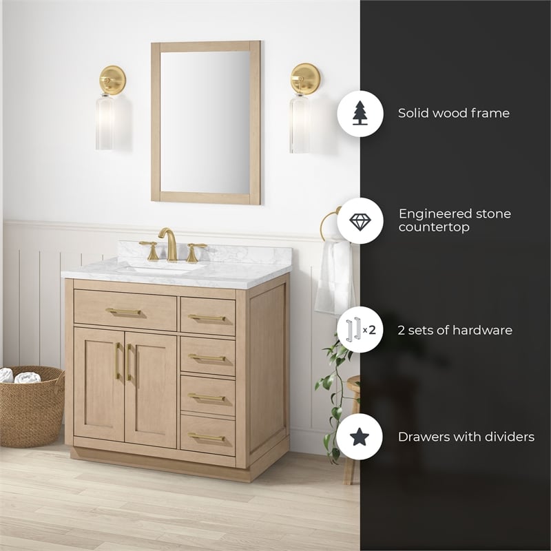 Athea 36 in. Sahara Birch Bathroom Vanity with White Top and Gold Hardware