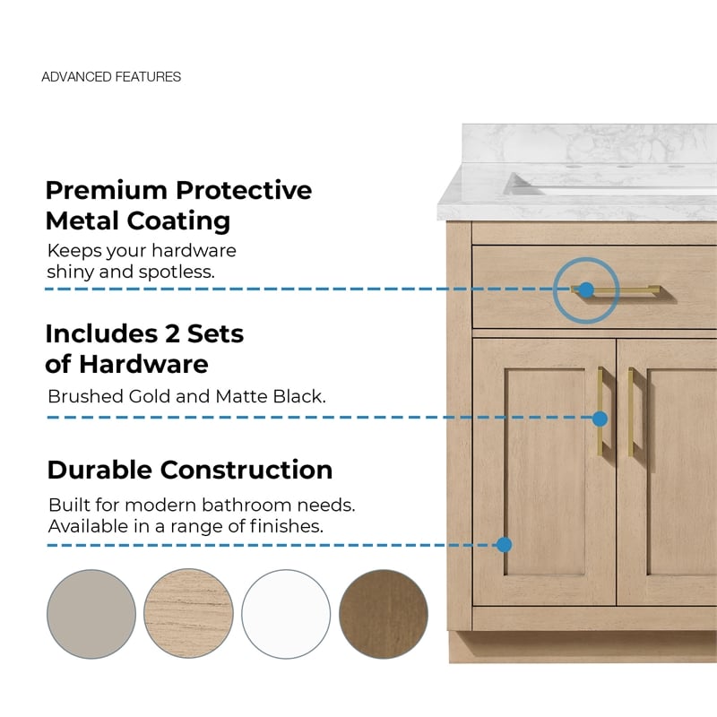 Athea 36 in. Sahara Birch Bathroom Vanity with White Top and Gold Hardware