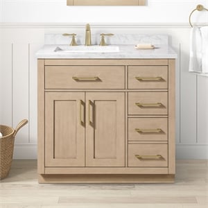 Athea 36 in. Sahara Birch Bathroom Vanity with White Top and Gold Hardware