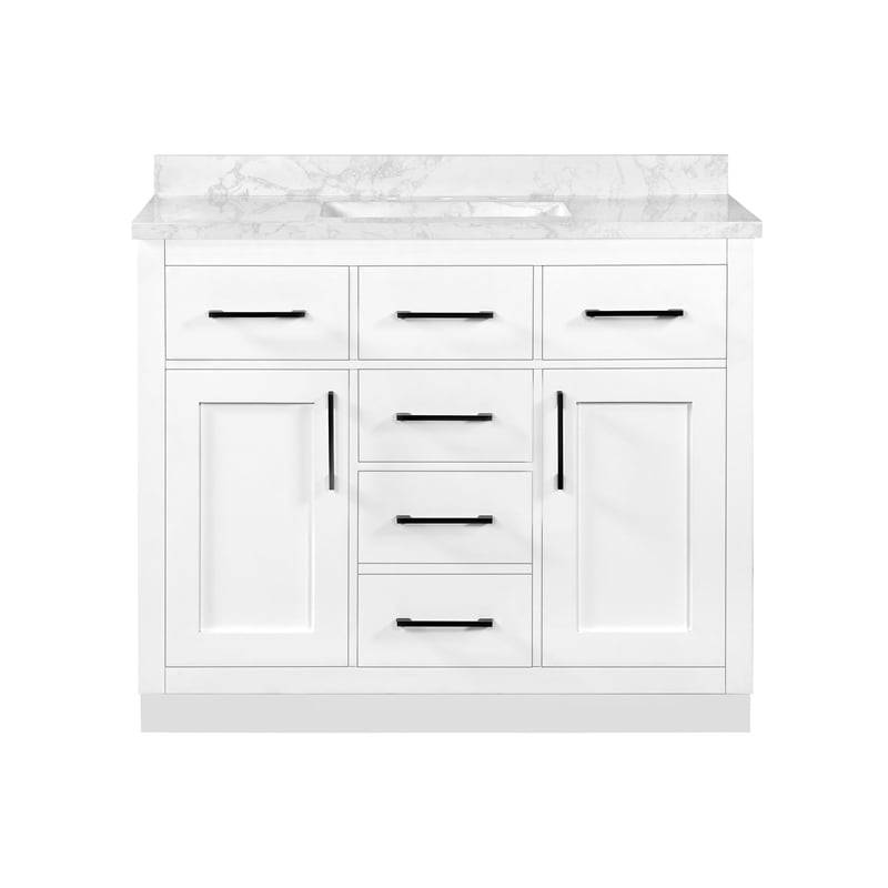 Athea 42 in. White Bathroom Vanity with White Top Black Hardware