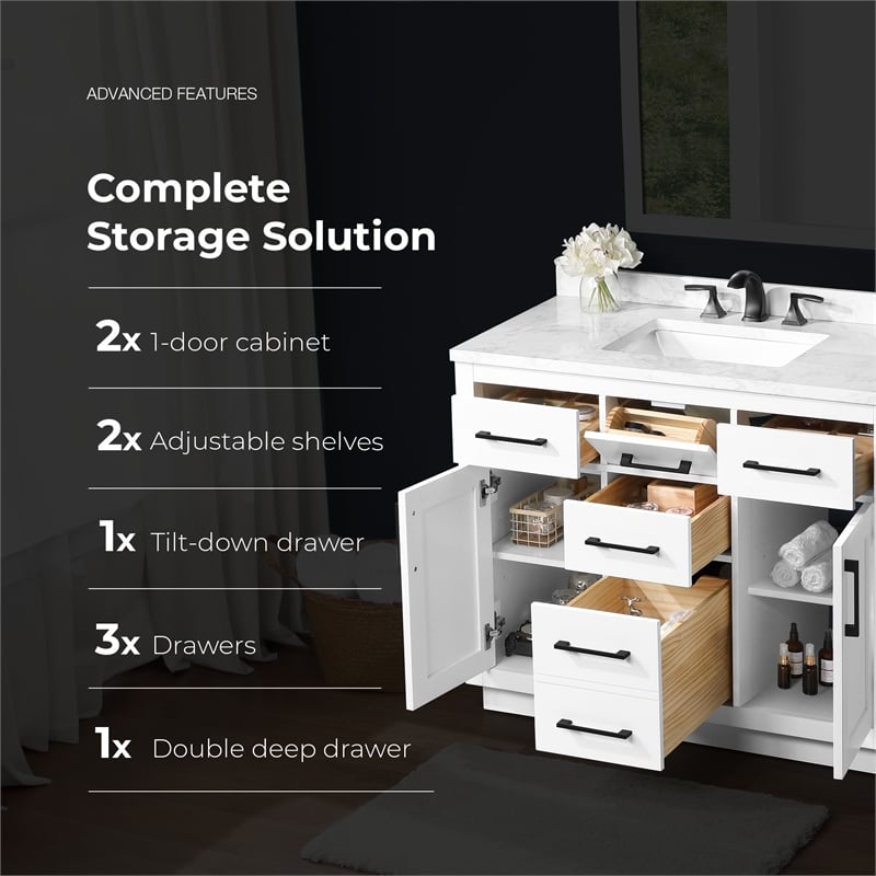 Athea 42 in. White Bathroom Vanity with White Top Black Hardware