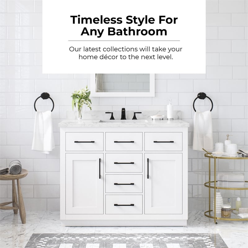 Athea 42 in. White Bathroom Vanity with White Top Black Hardware