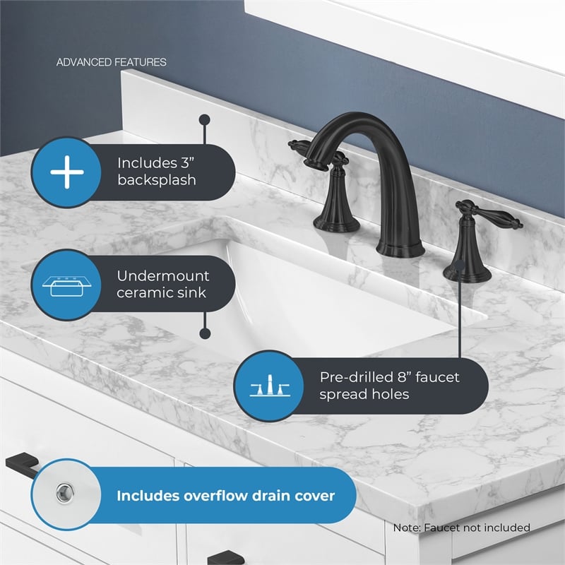 Athea 42 in. White Bathroom Vanity with White Top Black Hardware