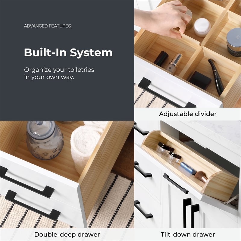 Athea 60 in. White Bathroom Vanity with White Top Black Hardware