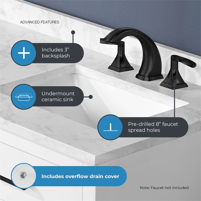 Athea 60 in. White Bathroom Vanity with White Top Black Hardware