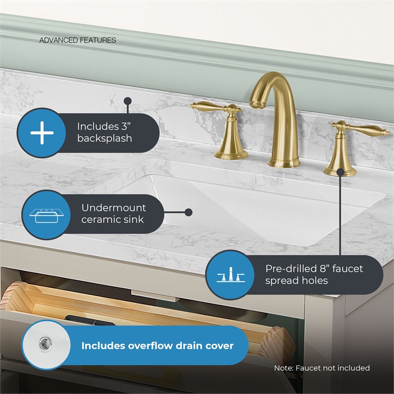 Athea 60 in. Greige Bathroom Vanity with White Top and Gold Hardware