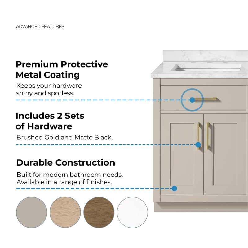 Athea 60 in. Greige Bathroom Vanity with White Top and Gold Hardware