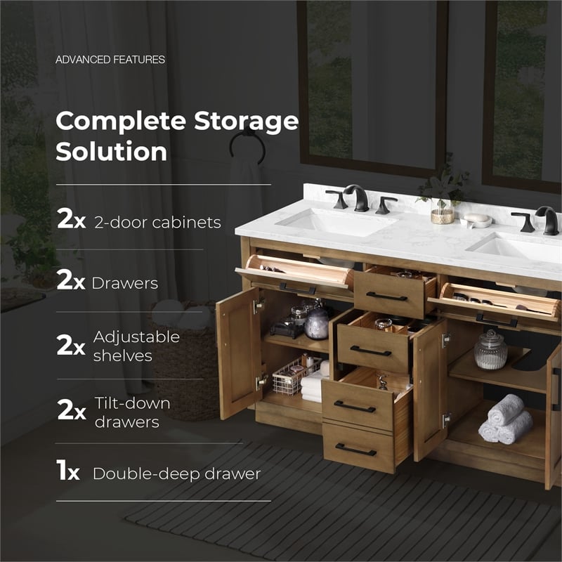 Athea 60 in. Almond Latte Bathroom Vanity with White Top and Black Hardware