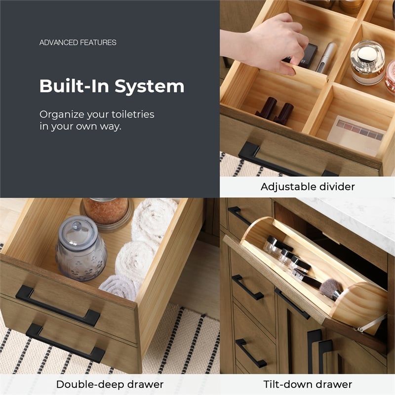 Athea 60 in. Almond Latte Bathroom Vanity with White Top and Black Hardware