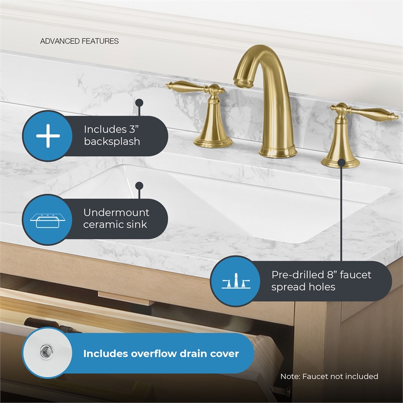 Athea 60 in. Sahara Birch Bathroom Vanity with White Top and Gold Hardware