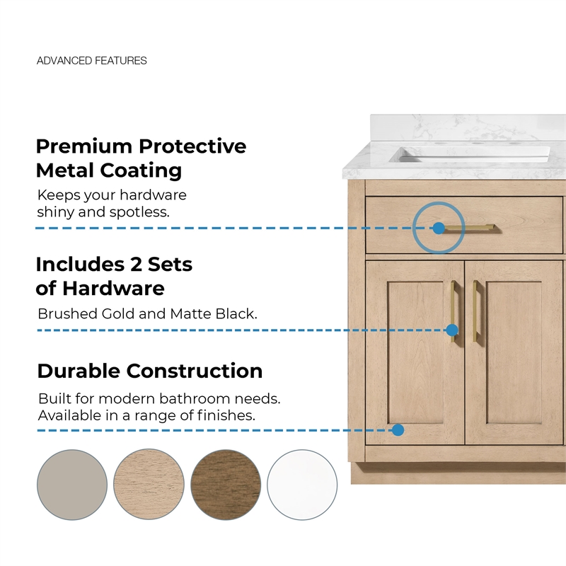 Athea 60 in. Sahara Birch Bathroom Vanity with White Top and Gold Hardware