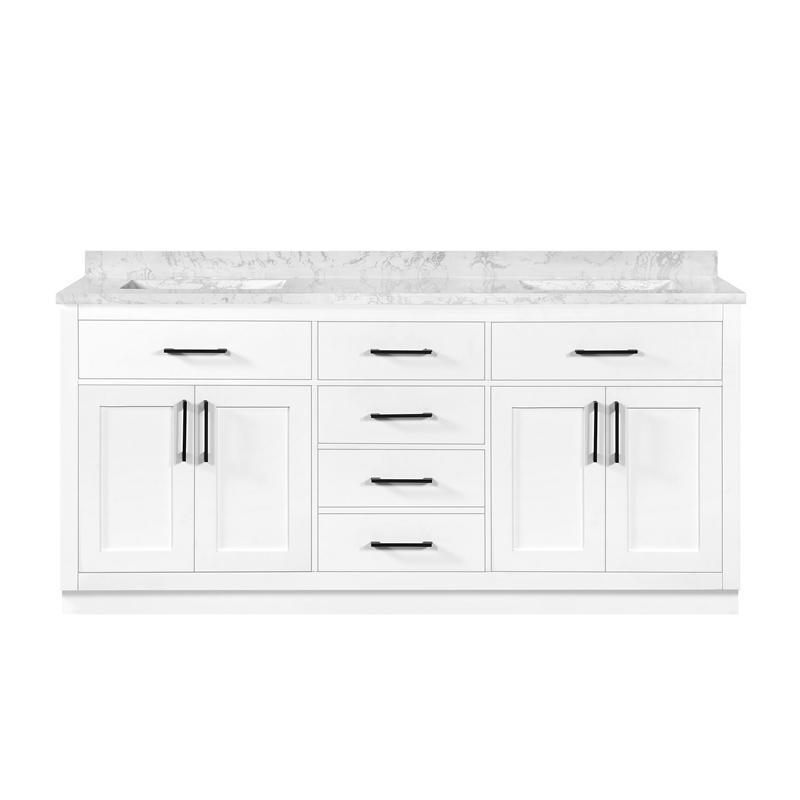 Athea 72 in. White Bathroom Vanity with White Top and Black Hardware