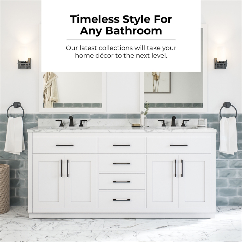 Athea 72 in. White Bathroom Vanity with White Top and Black Hardware