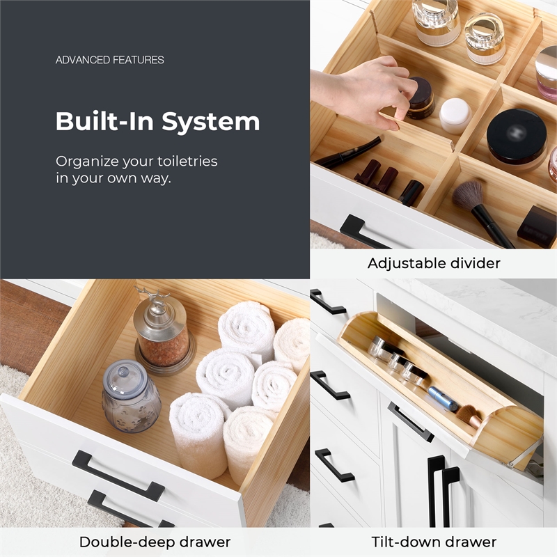 Athea 72 in. White Bathroom Vanity with White Top and Black Hardware