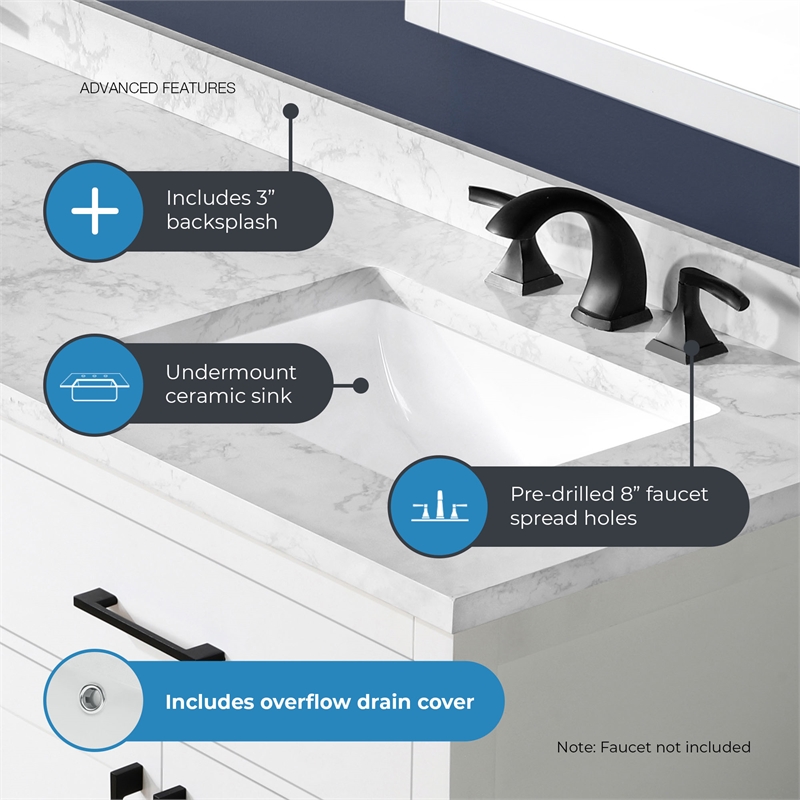 Athea 72 in. White Bathroom Vanity with White Top and Black Hardware