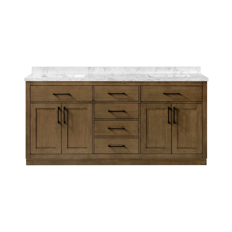 Athea 72 in. Almond Latte Bathroom Vanity with White Top and Black Hardware