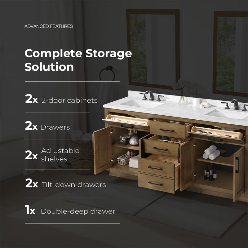 Athea 72 in. Almond Latte Bathroom Vanity with White Top and Black Hardware
