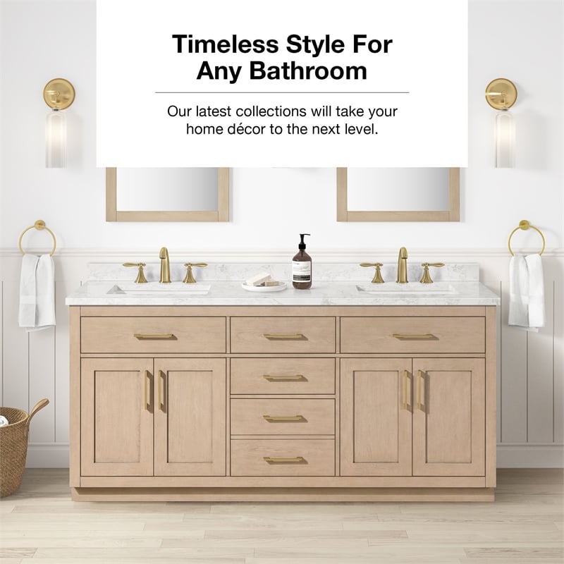 Athea 72 in. Sahara Birch Bathroom Vanity with White Top Gold Hardware
