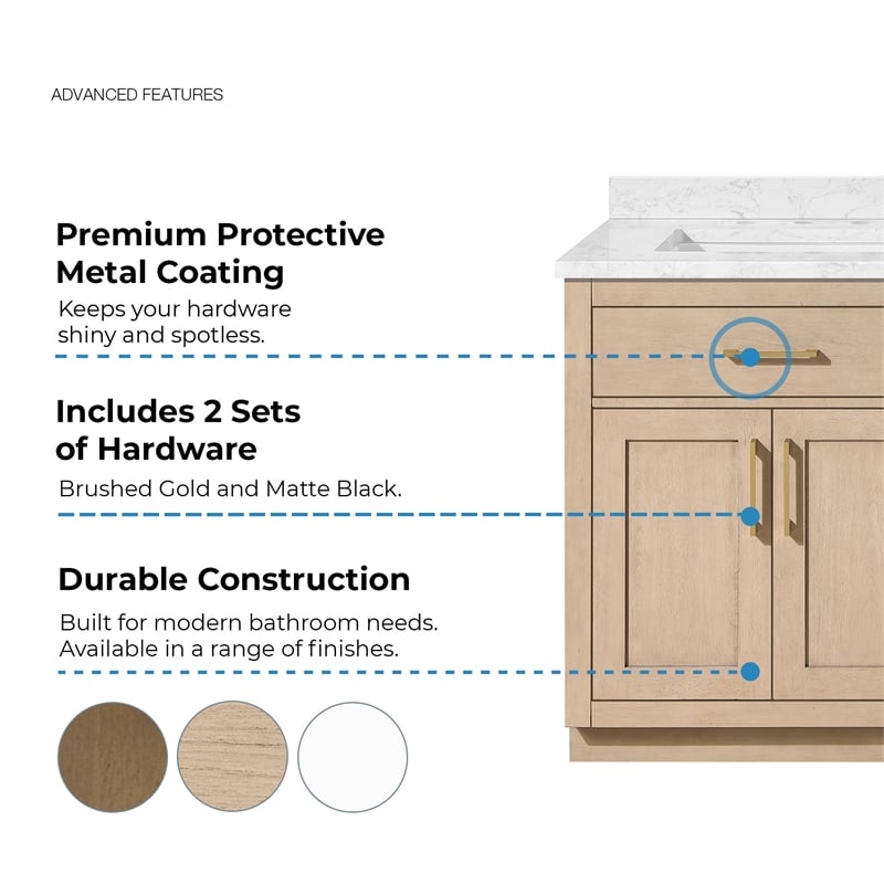 Athea 72 in. Sahara Birch Bathroom Vanity with White Top Gold Hardware